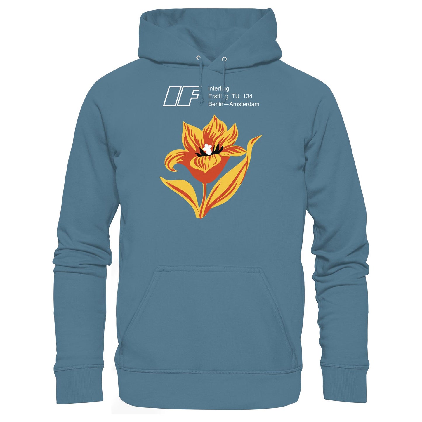 DDR Ostalgie Kapuze / Hoodie Unisex • INTERFLUG BERLIN - AMSTERDAM (ORIGINAL SONDERSTEMPEL)