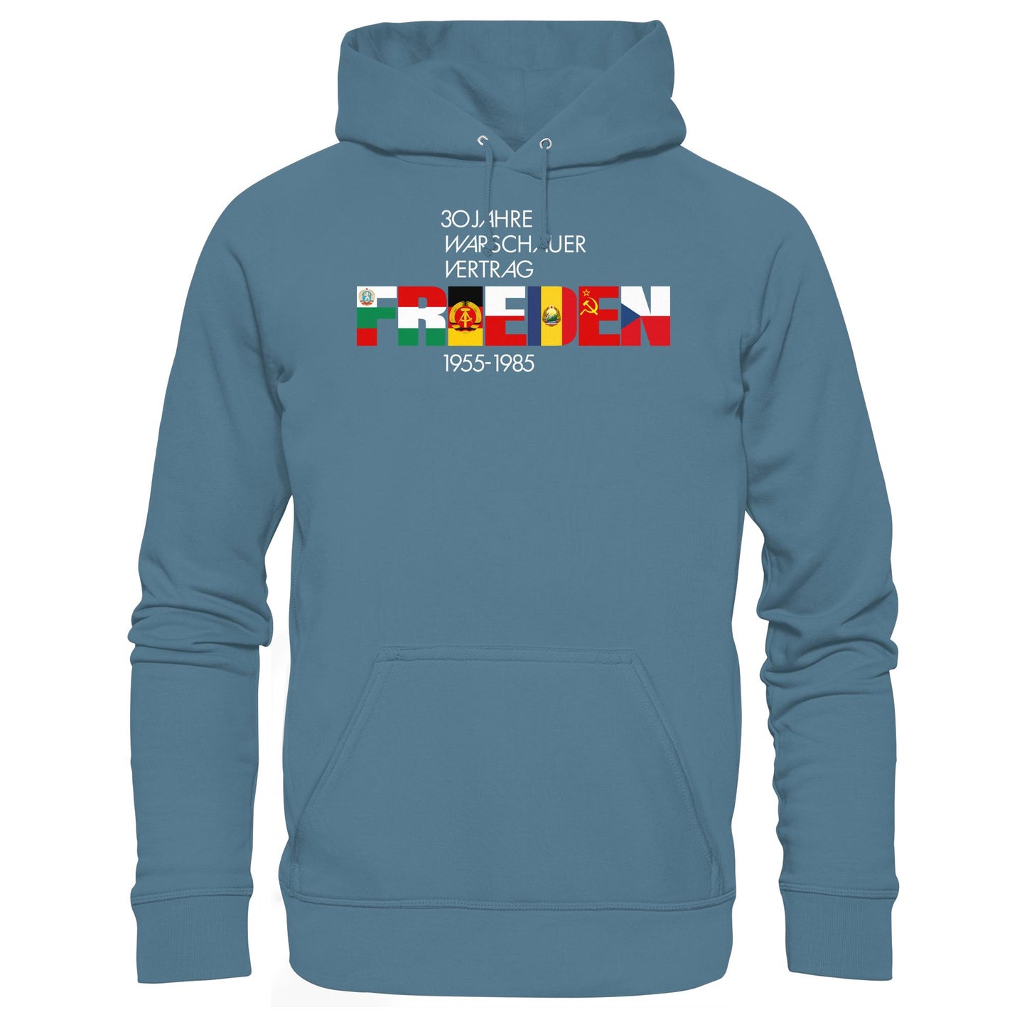 DDR Ostalgie Kapuze / Hoodie Unisex • FRIEDEN - 30 JAHRE WARSCHAUER VERTRAG (DDR-BRIEFMARKE)