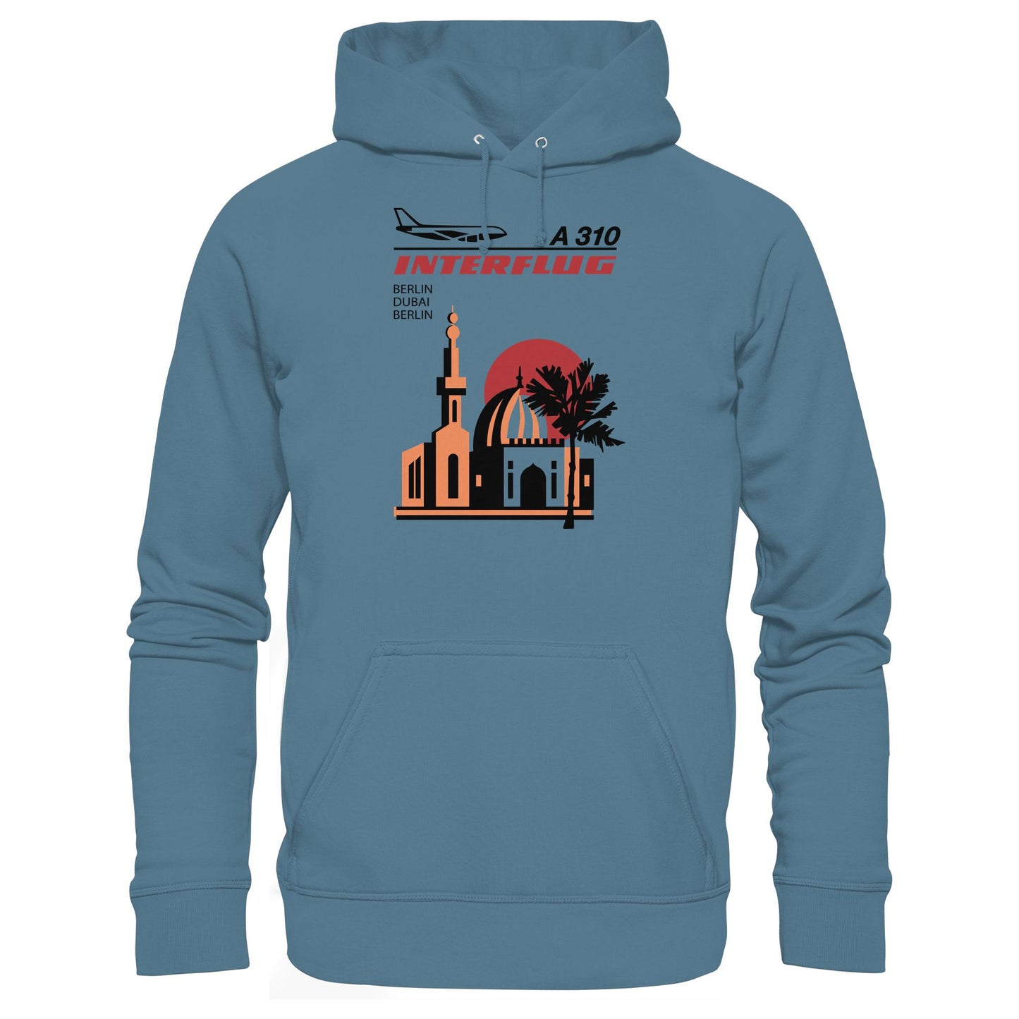 DDR Ostalgie Kapuze / Hoodie Unisex • INTERFLUG BERLIN - DUBAI (ORIGINAL SONDERSTEMPEL)