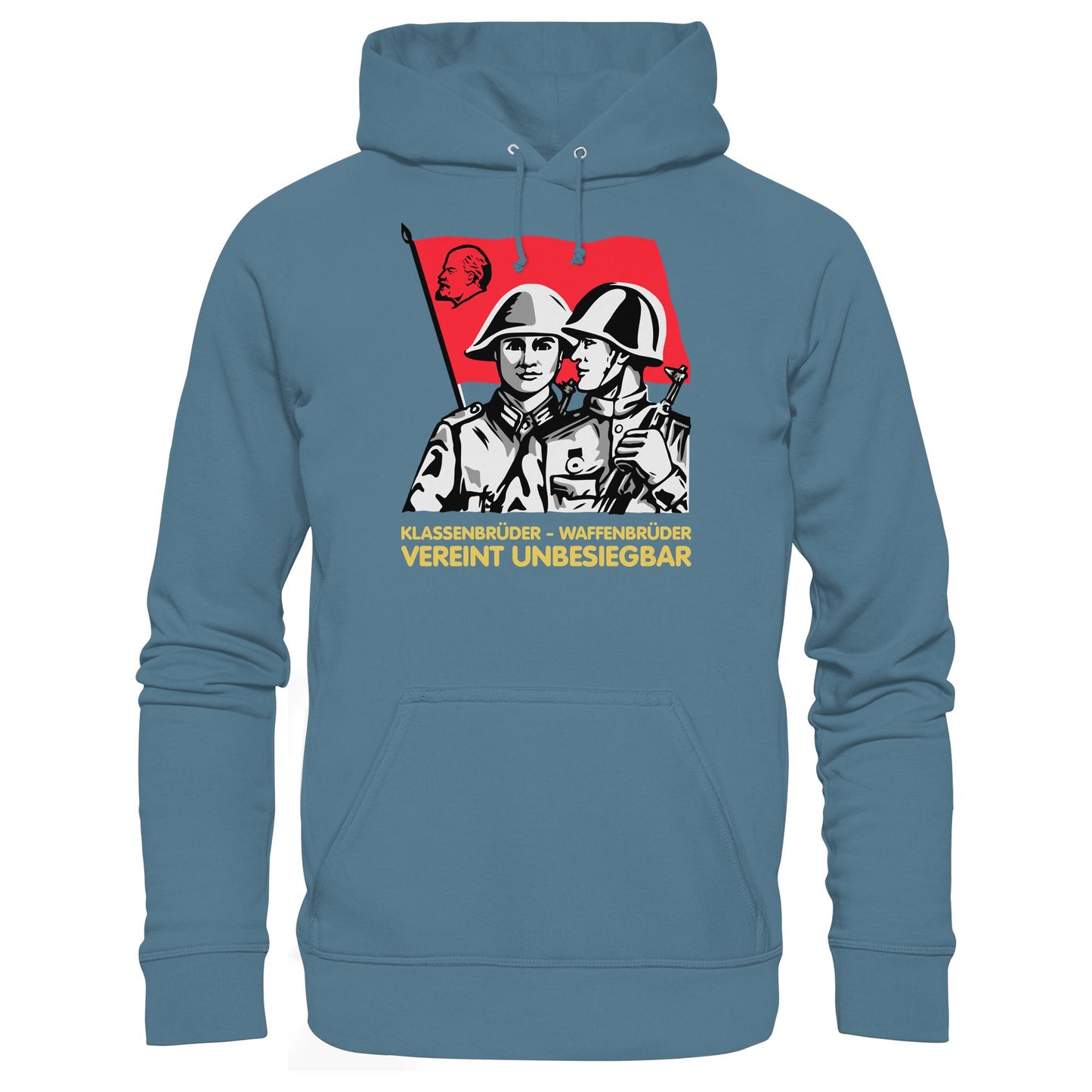 DDR Ostalgie Kapuze / Hoodie Unisex • KLASSENBRÜDER WAFFENBRÜDER - VEREINT UNBESIEGBAR (NVA)