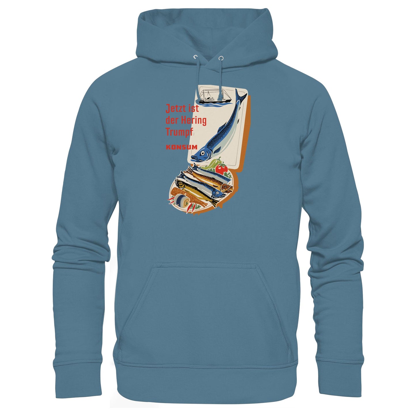 DDR Ostalgie Kapuze / Hoodie Unisex • JETZT IST DER HERING TRUMPF (ORIGINAL KONSUM-PLAKAT)