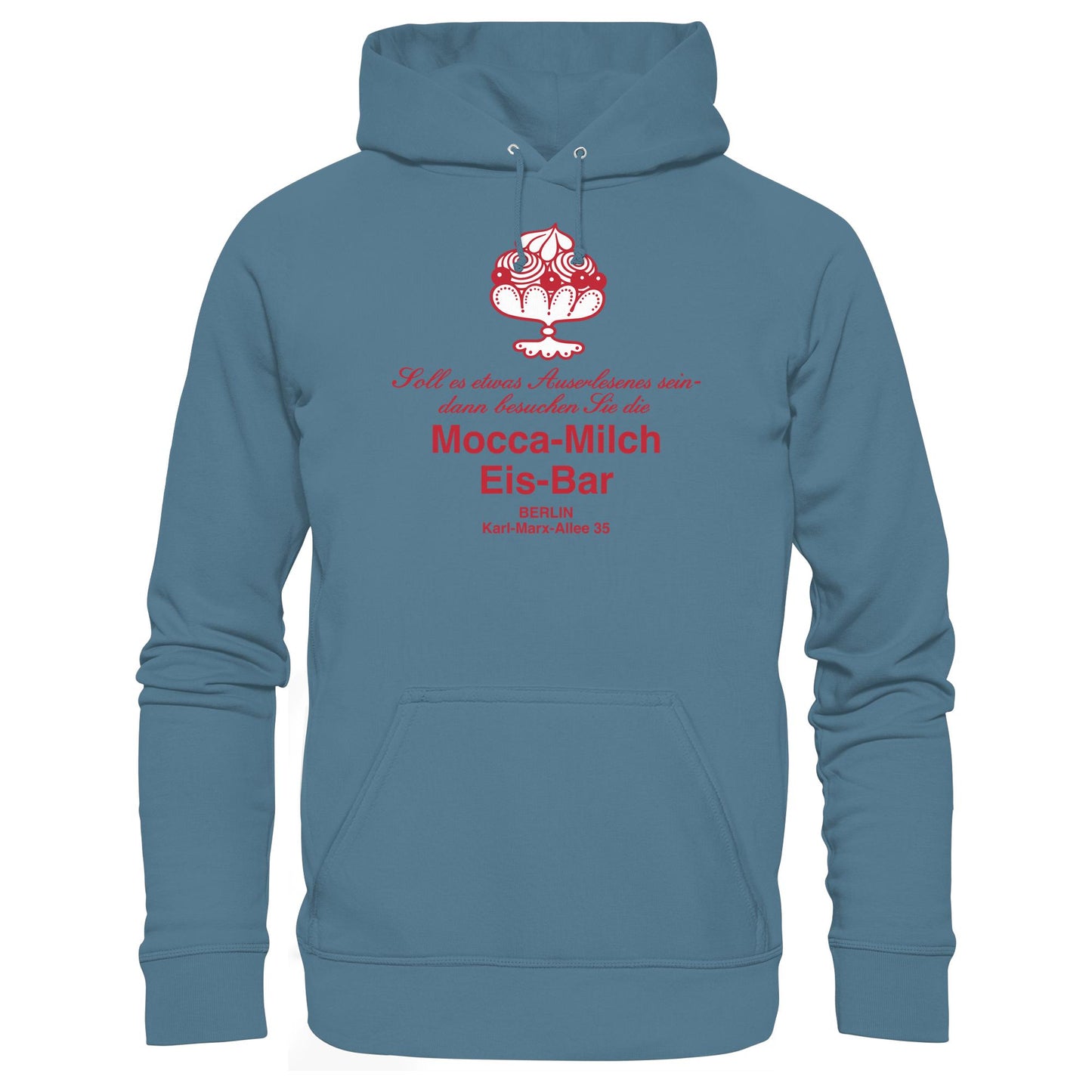 DDR Ostalgie Kapuze / Hoodie Unisex • MOKKA-MILCH-EIS-BAR BERLIN (ORIGINAL UNTERSETZER)