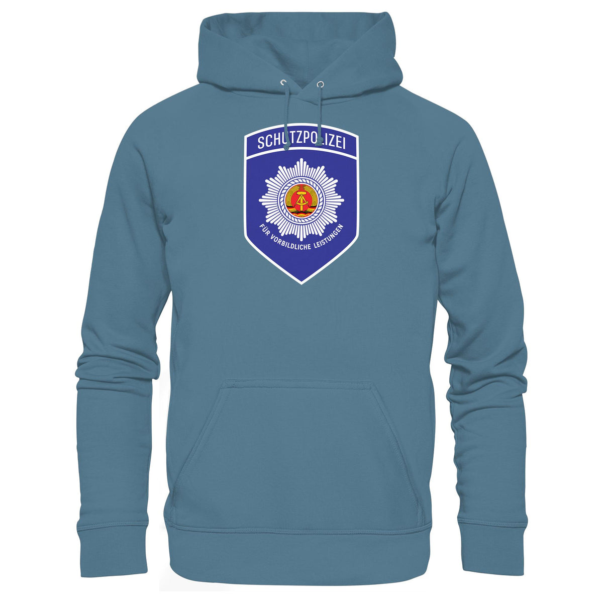 DDR Ostalgie Kapuze / Hoodie Unisex • SCHUTZPOLIZEI - FÜR VORBILDLICHE LEISTUNGEN (ORIGINAL-AUFNÄHER)