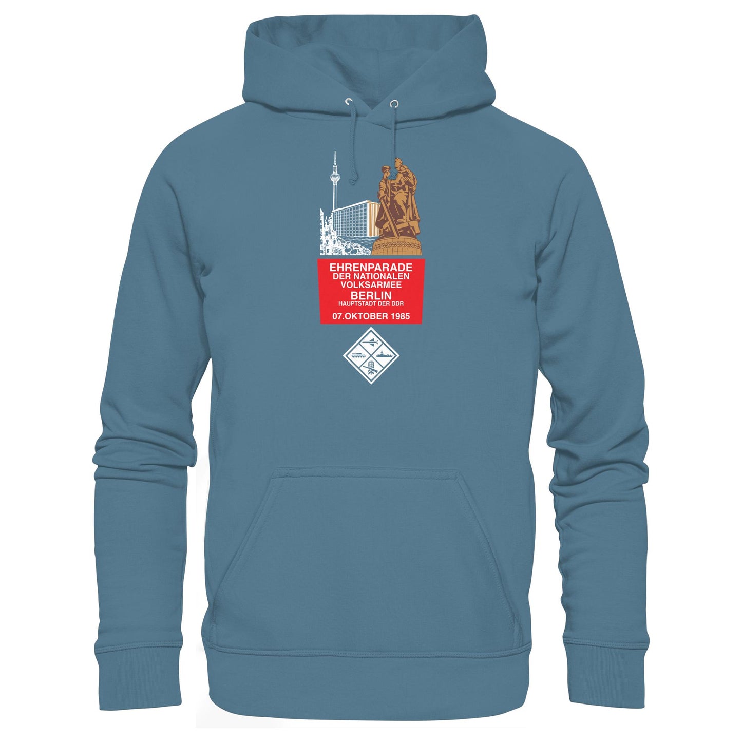 DDR Ostalgie Kapuze / Hoodie Unisex • EHRENPARADE DER NVA, 1985 BERLIN (ORIGINALWIMPEL)