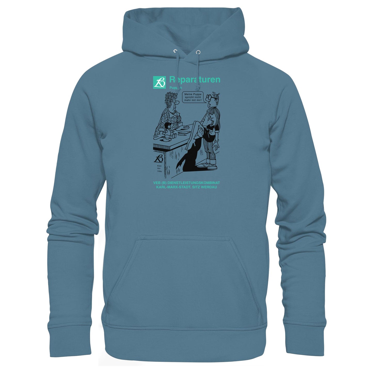 DDR Ostalgie Kapuze / Hoodie Unisex • VEB REPARATUREN, PUPPEN, WERDAU - KARL-MARX-STADT (ORIGINAL POSTER)