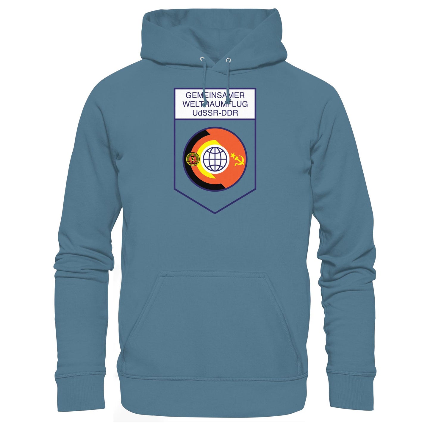 DDR Ostalgie Kapuze / Hoodie Unisex • GEMEINSAMER WELTRAUMFLUG UDSSR-DDR (ORIGINAL WIMPEL)