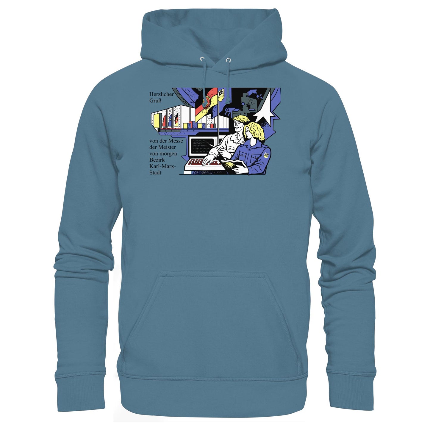 DDR Ostalgie Kapuze / Hoodie Unisex • MESSE DER MEISTER VON MORGEN, KARL-MARX-STADT (ORIGINAL BRIEFMARKE)