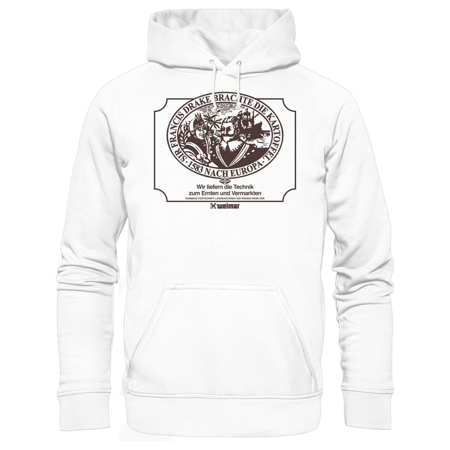 DDR Ostalgie Kapuze / Hoodie Unisex • FRANCIS DRAKE BRACHTE DIE KARTOFFEL - KOMBINAT FORTSCHRITT WEIMAR