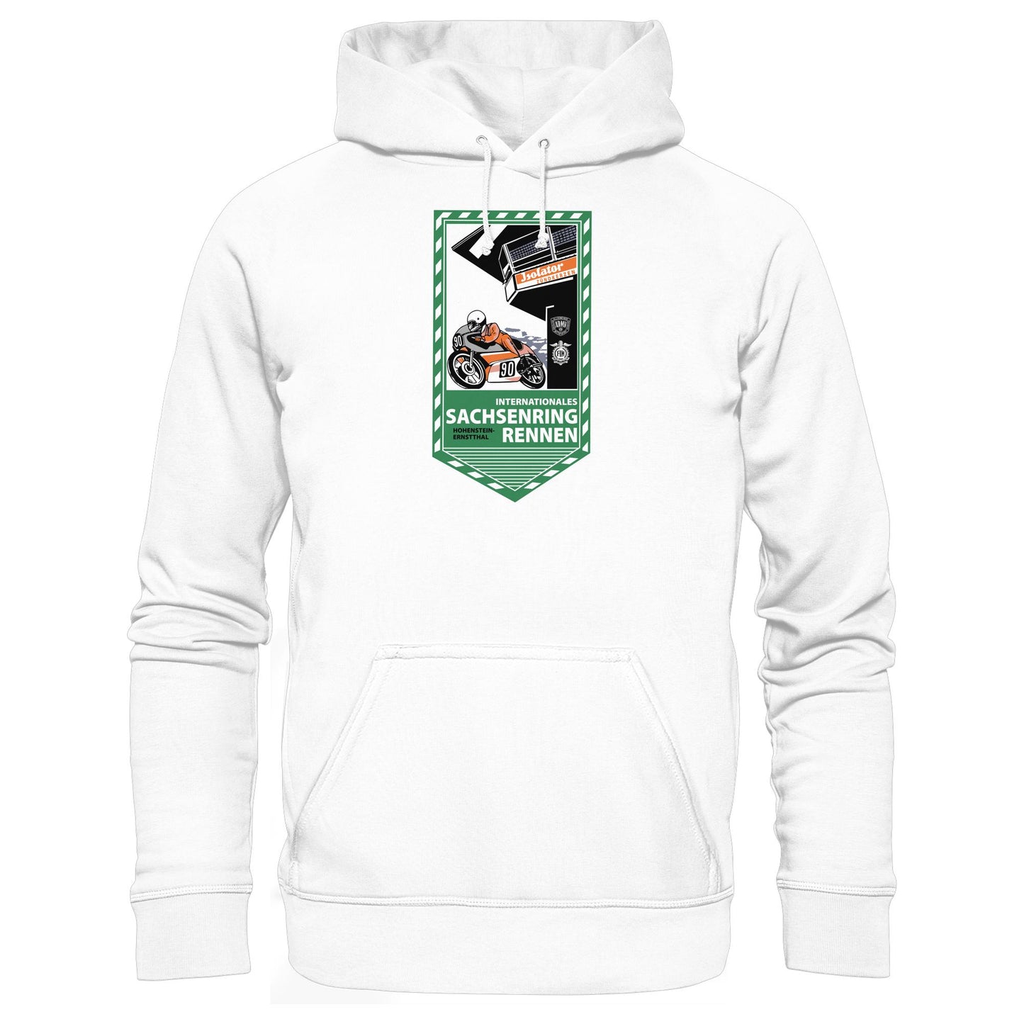 DDR Ostalgie Kapuze / Hoodie Unisex • SACHSENRING-RENNEN ZWICKAU 1990 (ORIGINAL-WIMPEL)