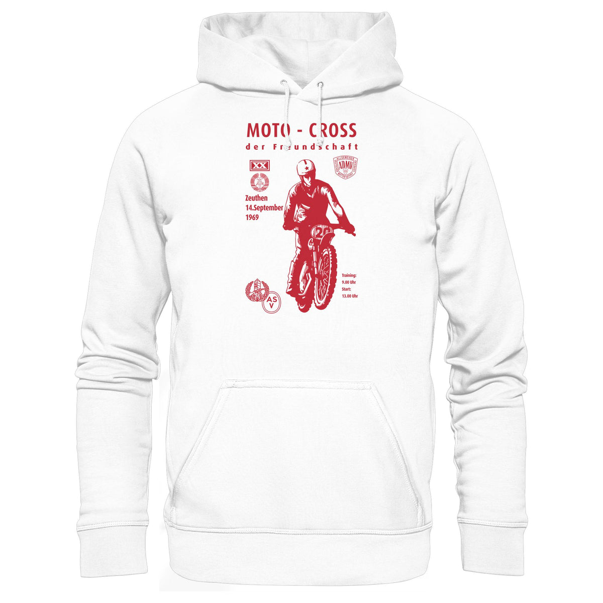DDR Ostalgie Kapuze / Hoodie Unisex • ASV MOTO-CROSS DER FREUNDSCHAFT, ZEUTHEN 1969