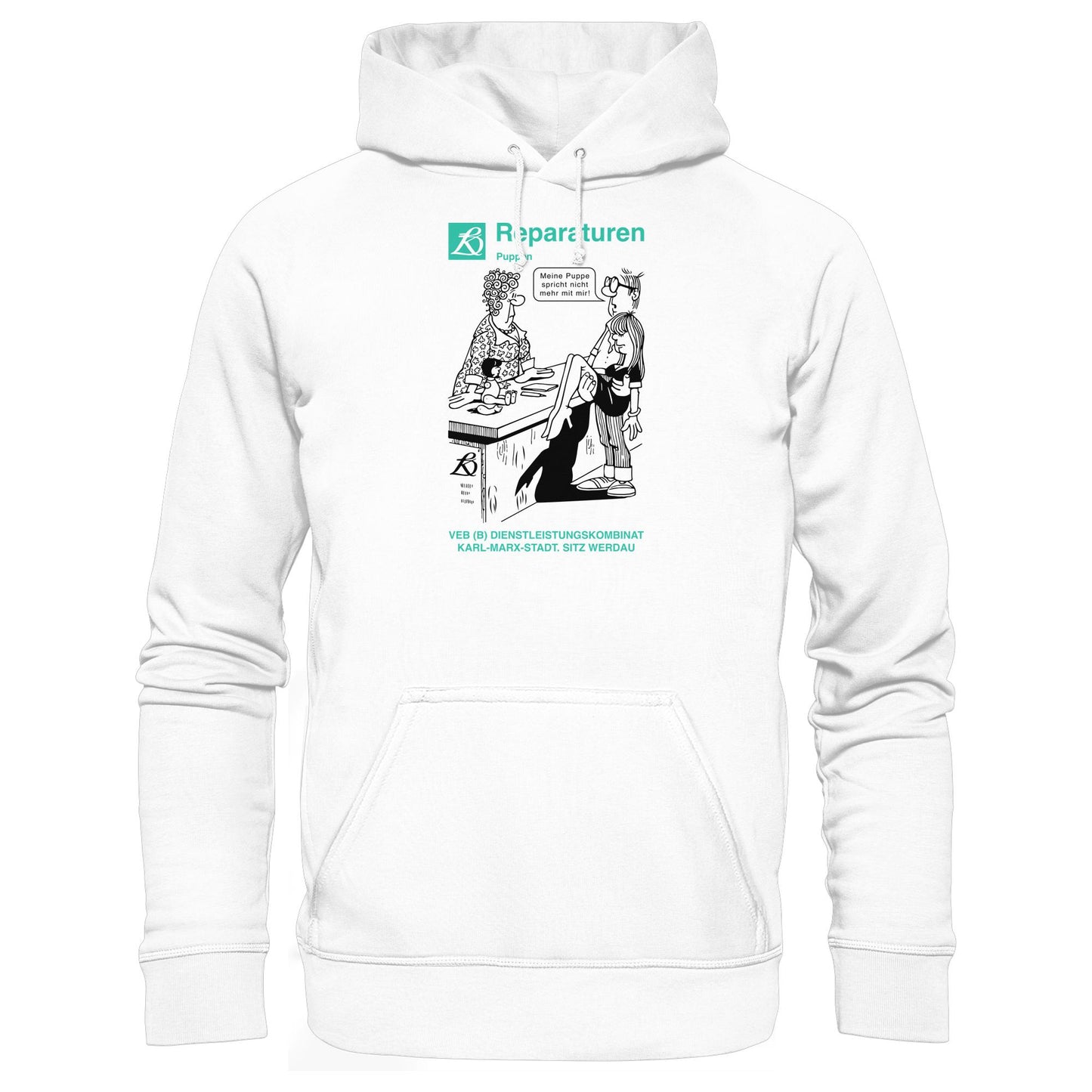 DDR Ostalgie Kapuze / Hoodie Unisex • VEB REPARATUREN, PUPPEN, WERDAU - KARL-MARX-STADT (ORIGINAL POSTER)