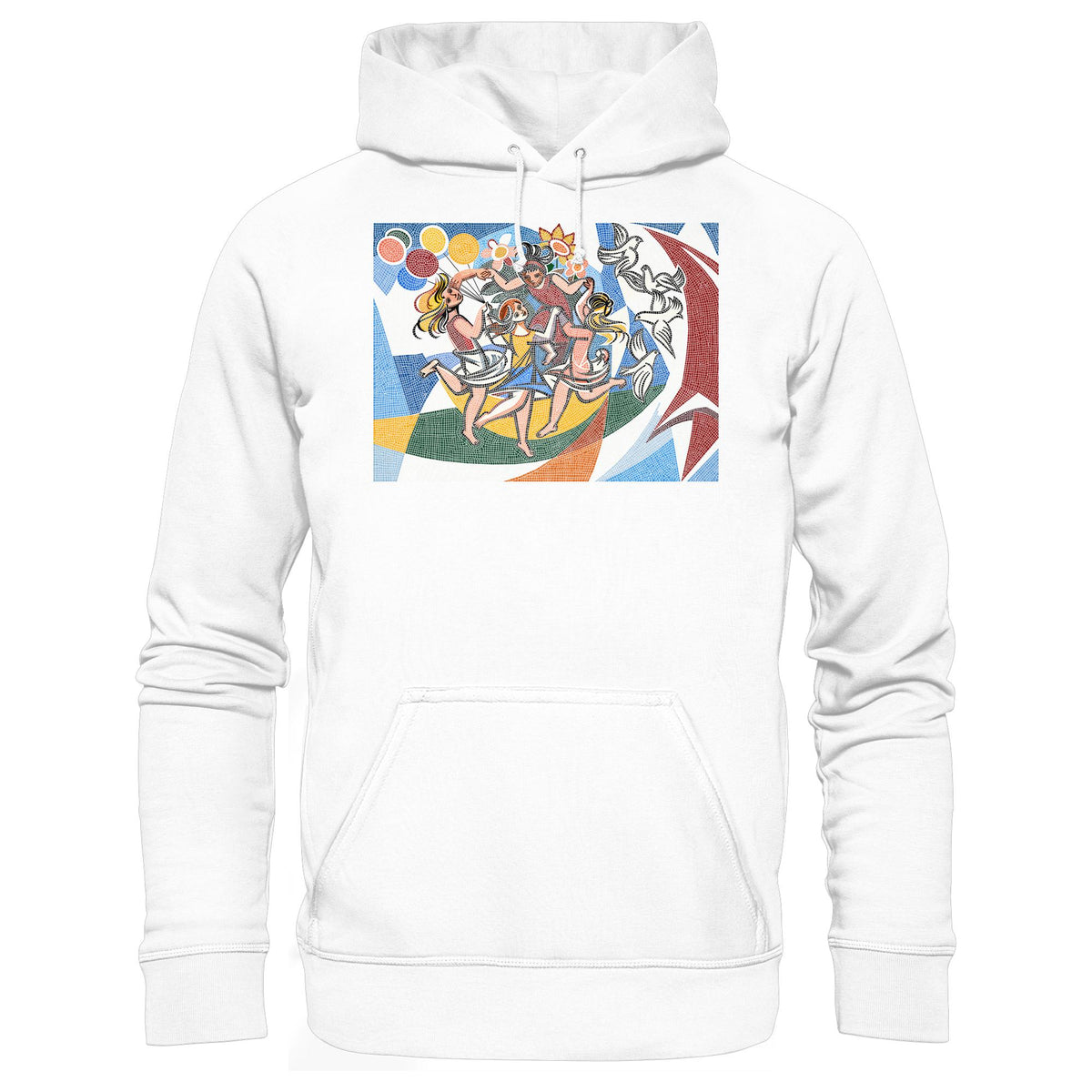 DDR Ostalgie Kapuze / Hoodie Unisex • WALTER WOMACKA - TANZENDE MÄDCHEN MIT FRIEDENSTAUBEN MIT MOSAIK-HINTERGRUND (HAUS DES LEHRERS, 1964)