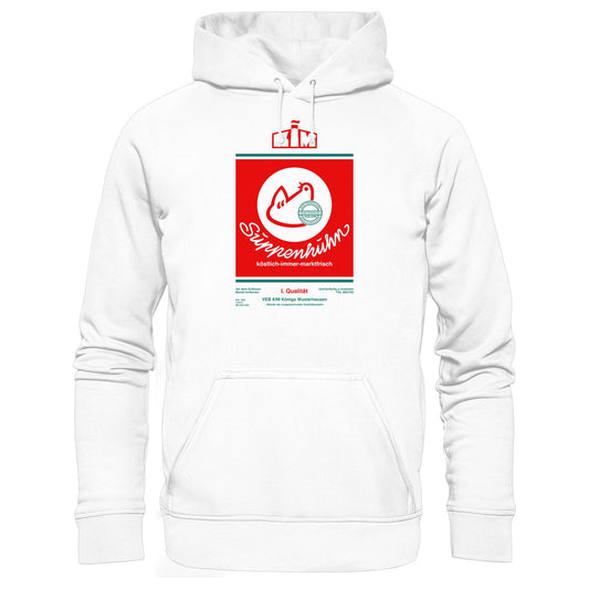 DDR Ostalgie Kapuze / Hoodie Unisex • SUPPENHUHN - VEB KIM KÖNIGS WUSTERHAUSEN