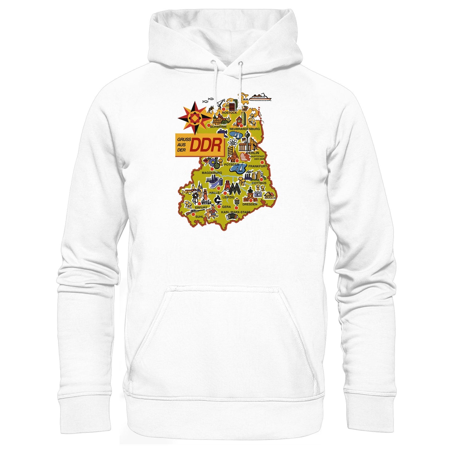 DDR Ostalgie Kapuze / Hoodie Unisex • GRUSS AUS DER DDR (ORIGINAL POSTKARTE)