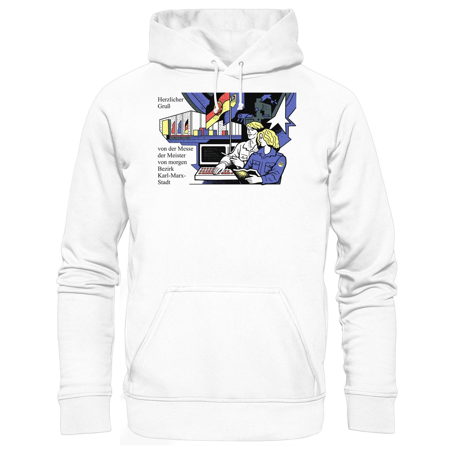 DDR Ostalgie Kapuze / Hoodie Unisex • MESSE DER MEISTER VON MORGEN, KARL-MARX-STADT (ORIGINAL BRIEFMARKE)