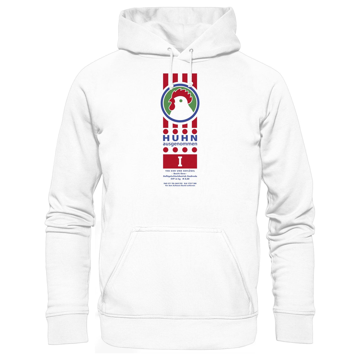 DDR Ostalgie Kapuze / Hoodie Unisex • HUHN AUSGENOMMEN - VEB EIER UND GEFLÜGEL GERA