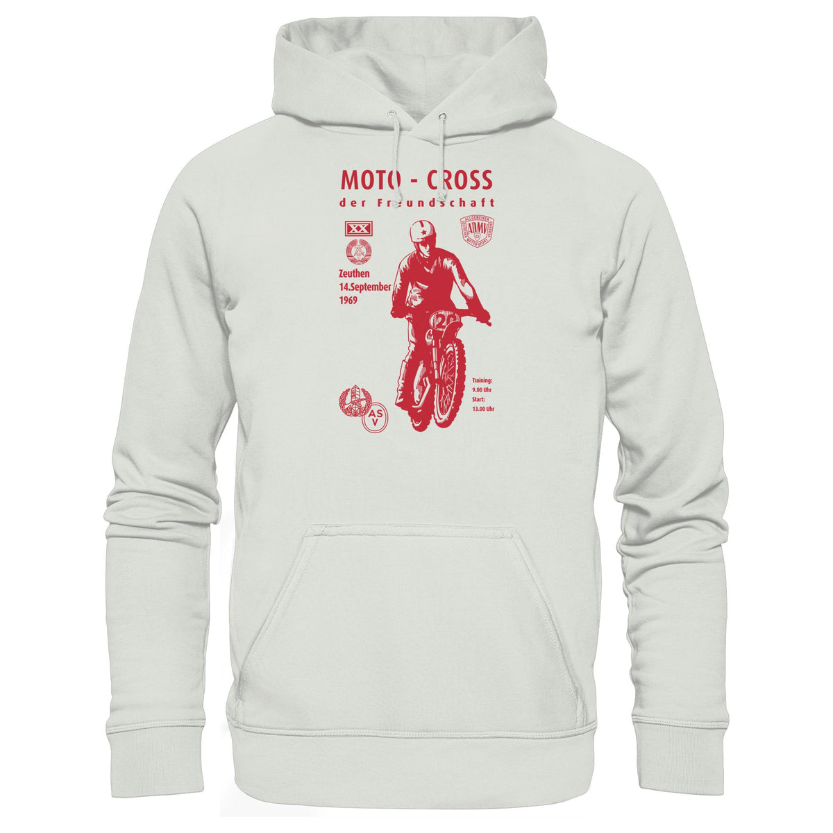 DDR Ostalgie Kapuze / Hoodie Unisex • ASV MOTO-CROSS DER FREUNDSCHAFT, ZEUTHEN 1969