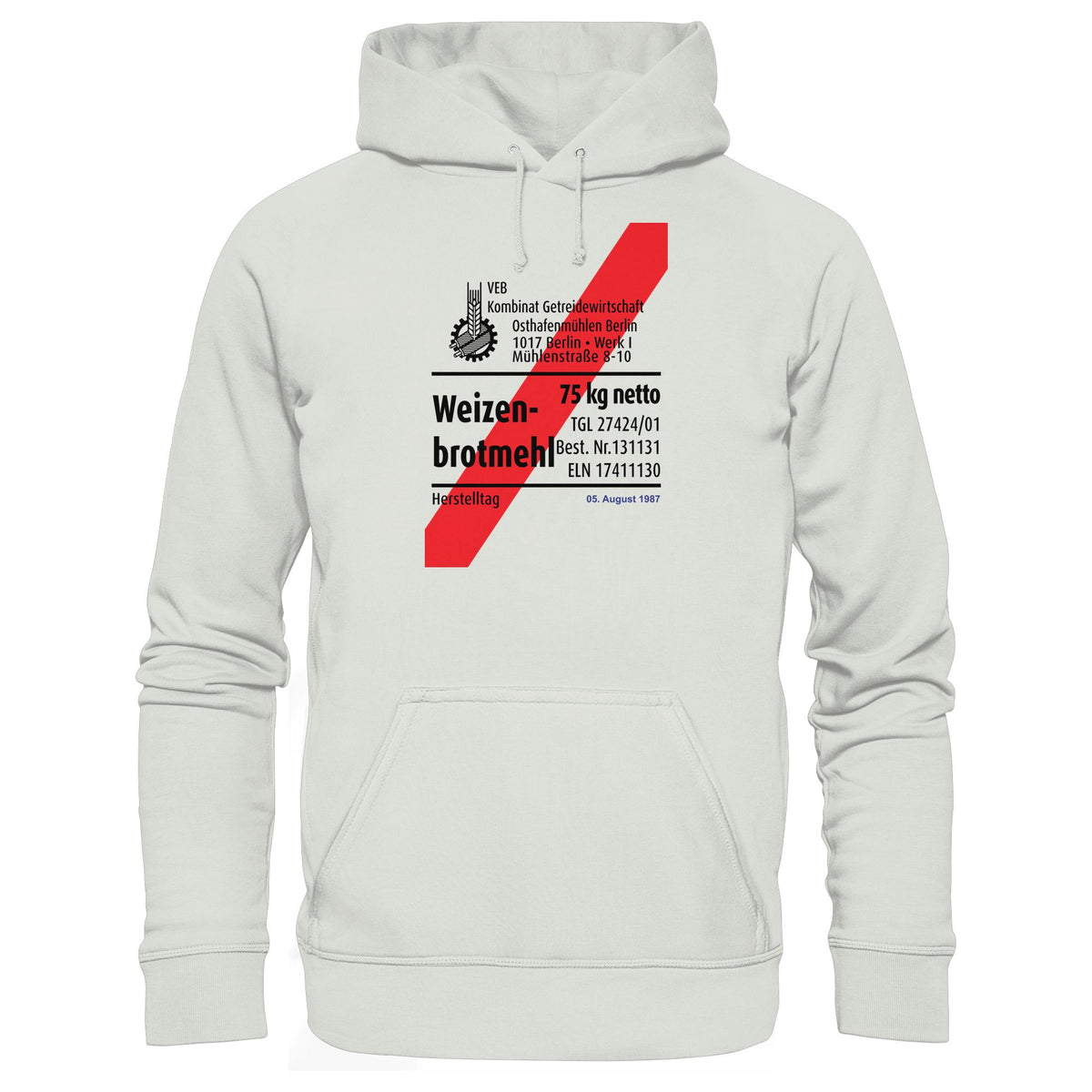 DDR Ostalgie Kapuze / Hoodie Unisex • WEIZENMEHL - VEB KOMBINAT GETREIDEWIRTSCHAFT (ORIGINAL-VERPACKUNG)