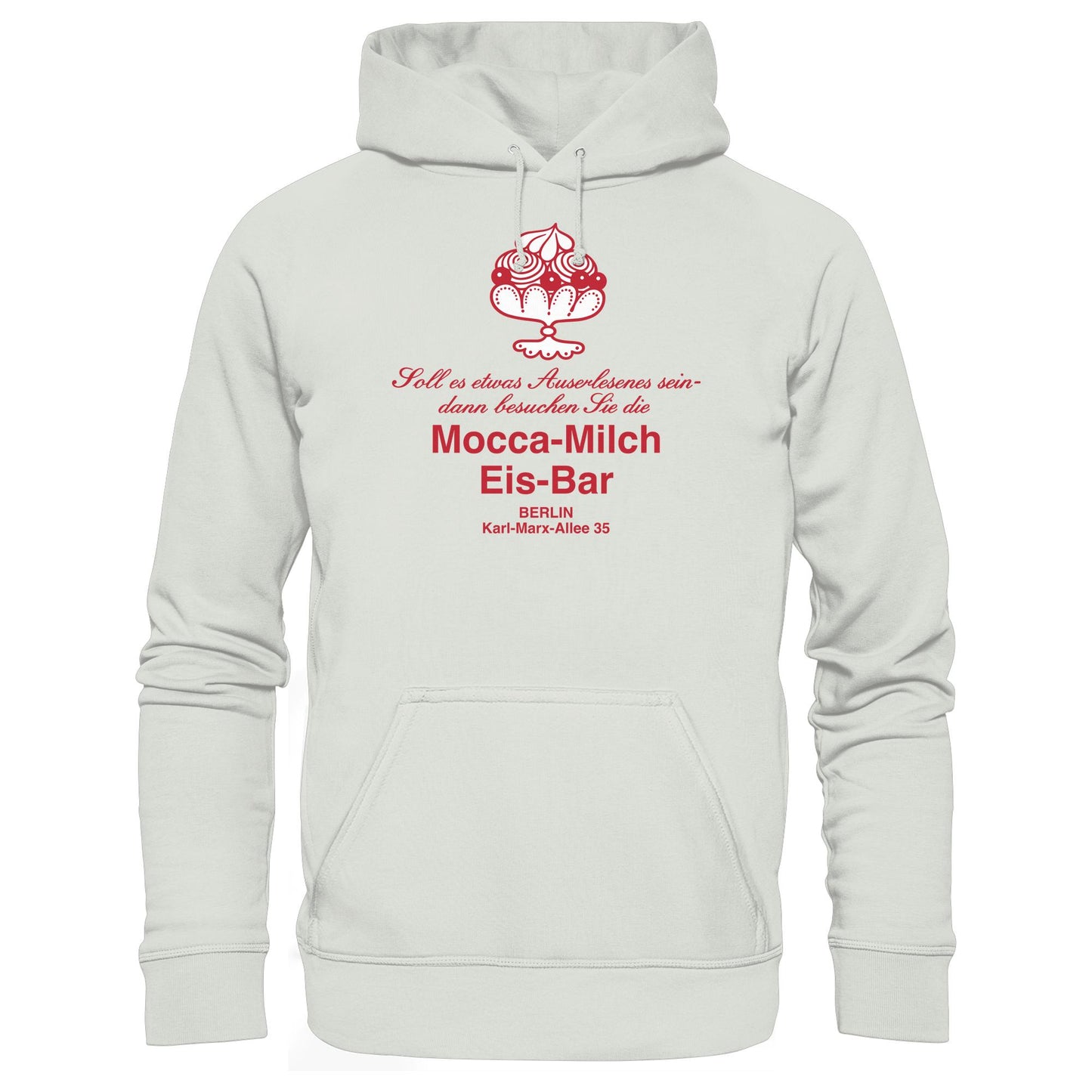 DDR Ostalgie Kapuze / Hoodie Unisex • MOKKA-MILCH-EIS-BAR BERLIN (ORIGINAL UNTERSETZER)