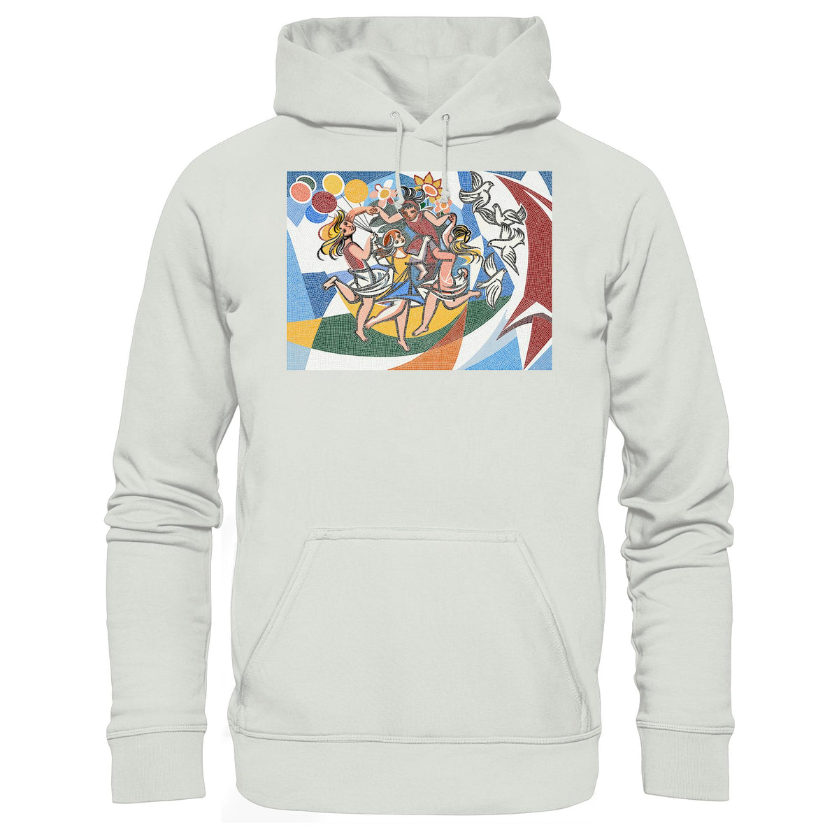 DDR Ostalgie Kapuze / Hoodie Unisex • WALTER WOMACKA - TANZENDE MÄDCHEN MIT FRIEDENSTAUBEN MIT MOSAIK-HINTERGRUND (HAUS DES LEHRERS, 1964)
