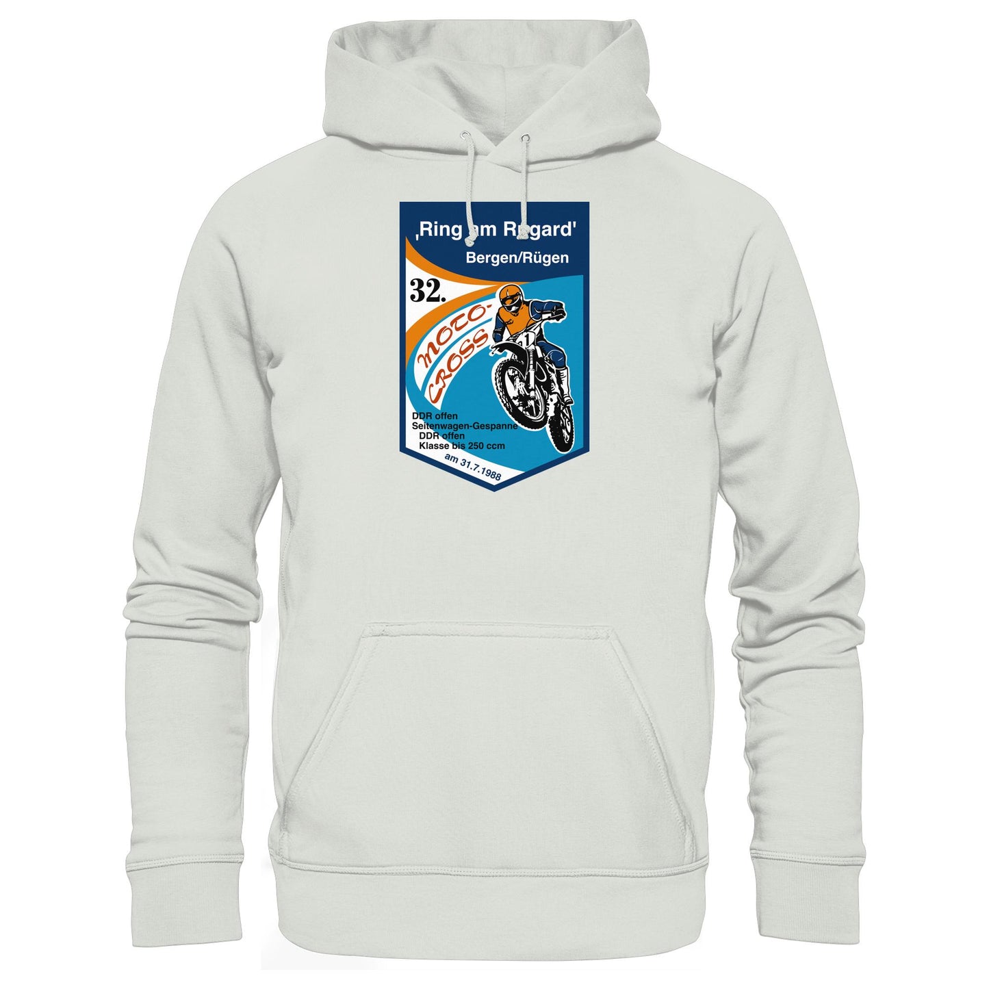 DDR Ostalgie Kapuze / Hoodie Unisex • RING AM RUGARD, RÜGEN 32. MOTO-CROSS-RENNEN 1988 (ORIGINAL-WIMPEL)