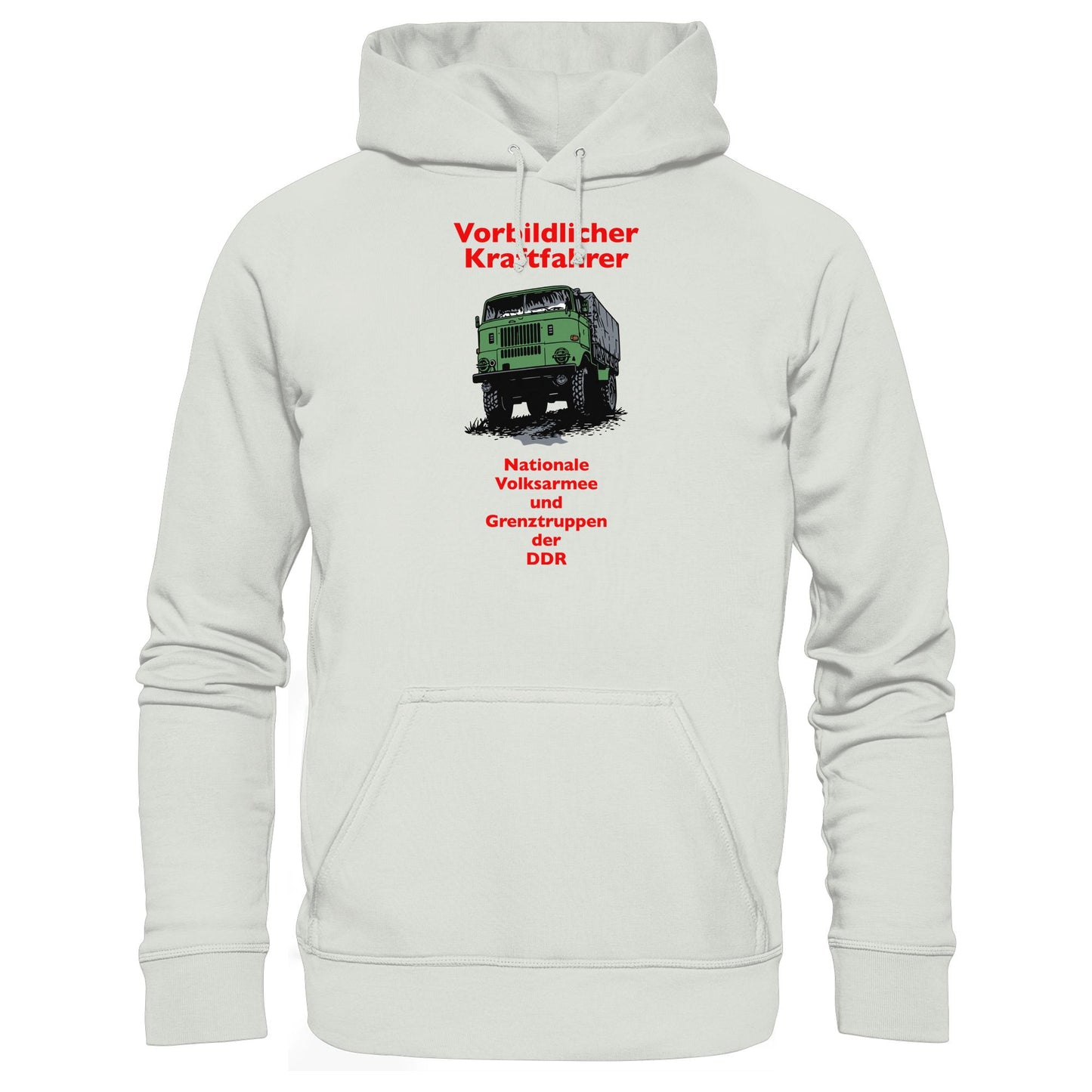 DDR Ostalgie Kapuze / Hoodie Unisex • VORBILDLICHER KRAFTFAHRER, NVA (ORIGINAL WIMPELMOTIV)