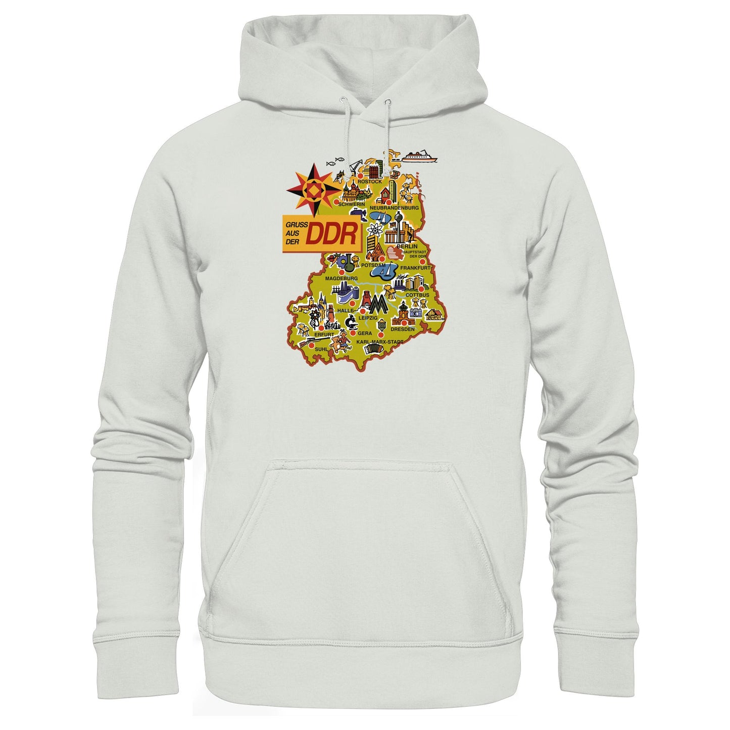 DDR Ostalgie Kapuze / Hoodie Unisex • GRUSS AUS DER DDR (ORIGINAL POSTKARTE)