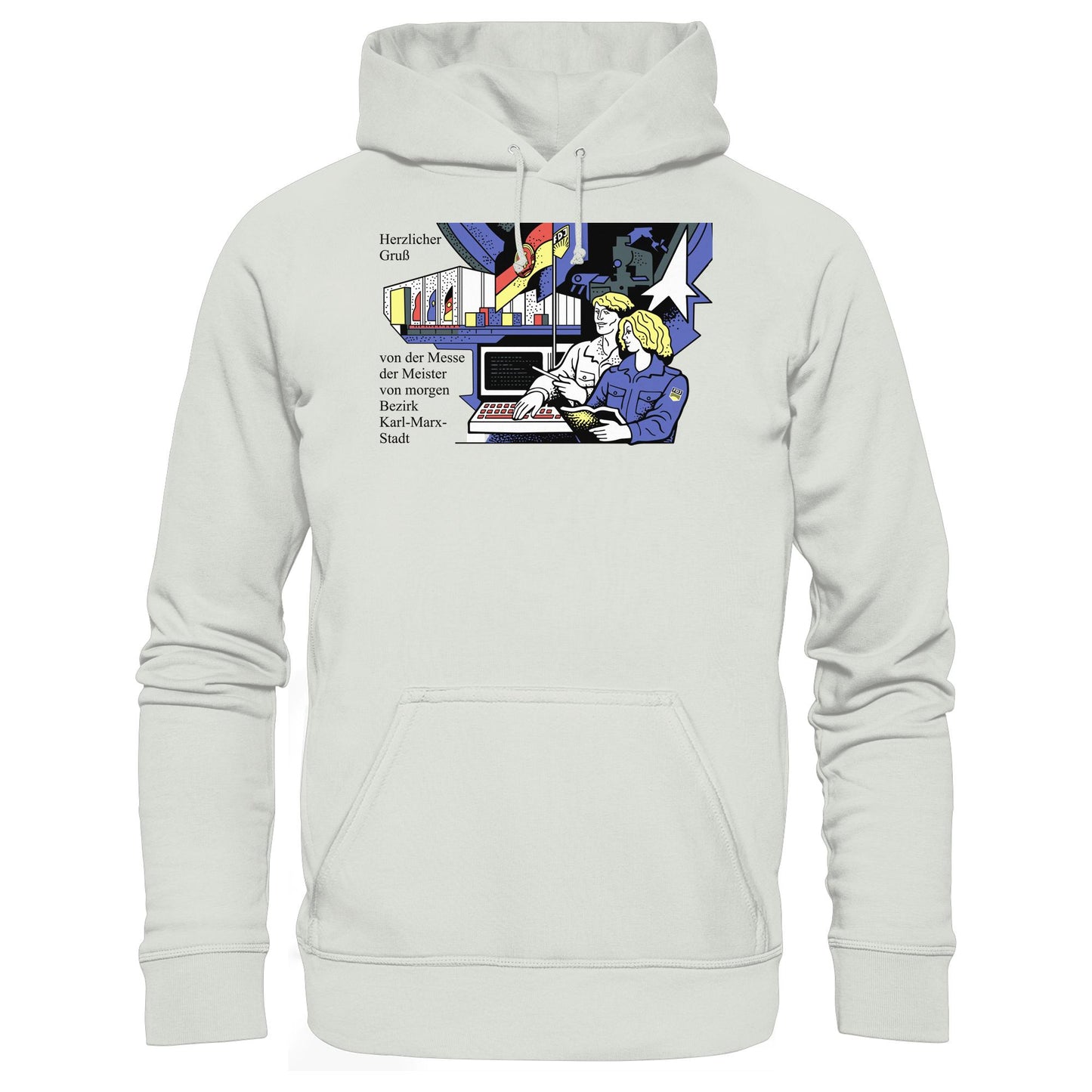 DDR Ostalgie Kapuze / Hoodie Unisex • MESSE DER MEISTER VON MORGEN, KARL-MARX-STADT (ORIGINAL BRIEFMARKE)