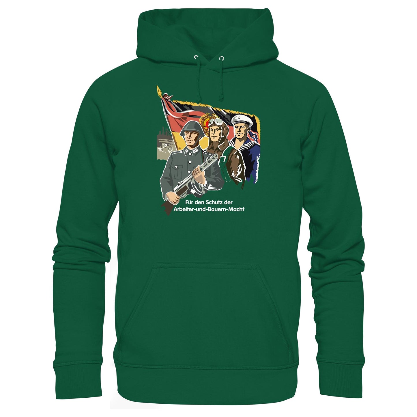 DDR Ostalgie Kapuze / Hoodie Unisex • FÜR DEN SCHUTZ DER ARBEITER-UND-BAUERN-MACHT (NVA ORIGINAL-PLAKAT)