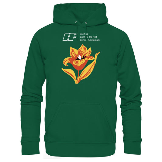 DDR Ostalgie Kapuze / Hoodie Unisex • INTERFLUG BERLIN - AMSTERDAM (ORIGINAL SONDERSTEMPEL)