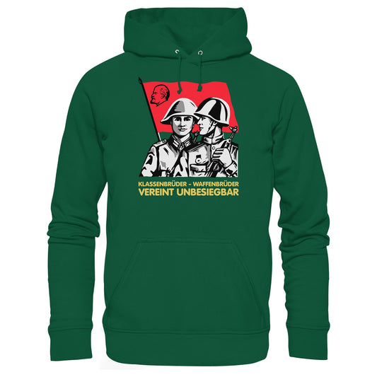 DDR Ostalgie Kapuze / Hoodie Unisex • KLASSENBRÜDER WAFFENBRÜDER - VEREINT UNBESIEGBAR (NVA)
