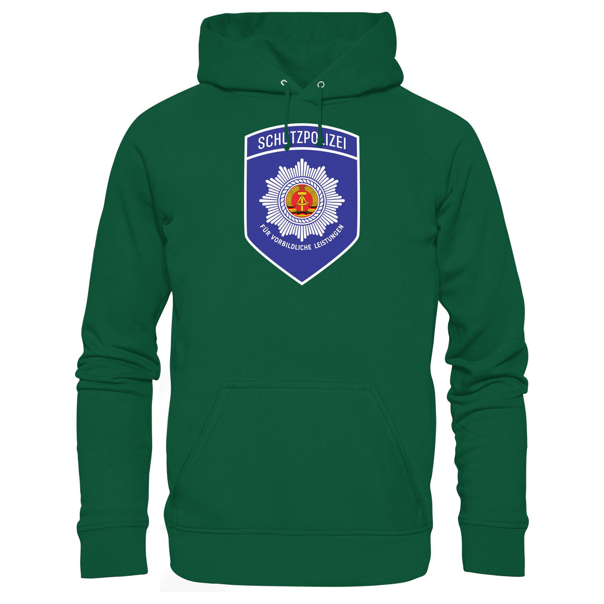 DDR Ostalgie Kapuze / Hoodie Unisex • SCHUTZPOLIZEI - FÜR VORBILDLICHE LEISTUNGEN (ORIGINAL-AUFNÄHER)