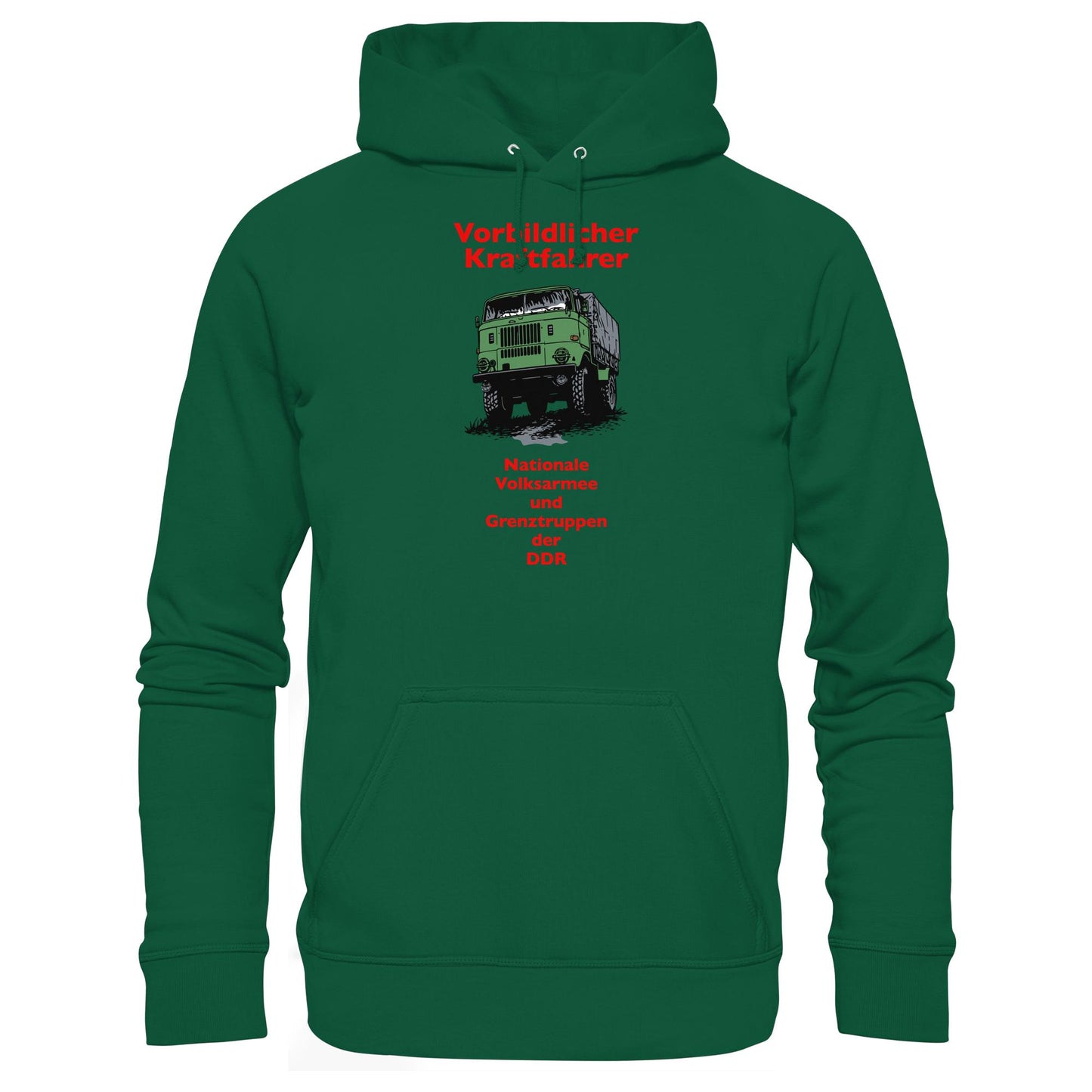 DDR Ostalgie Kapuze / Hoodie Unisex • VORBILDLICHER KRAFTFAHRER, NVA (ORIGINAL WIMPELMOTIV)