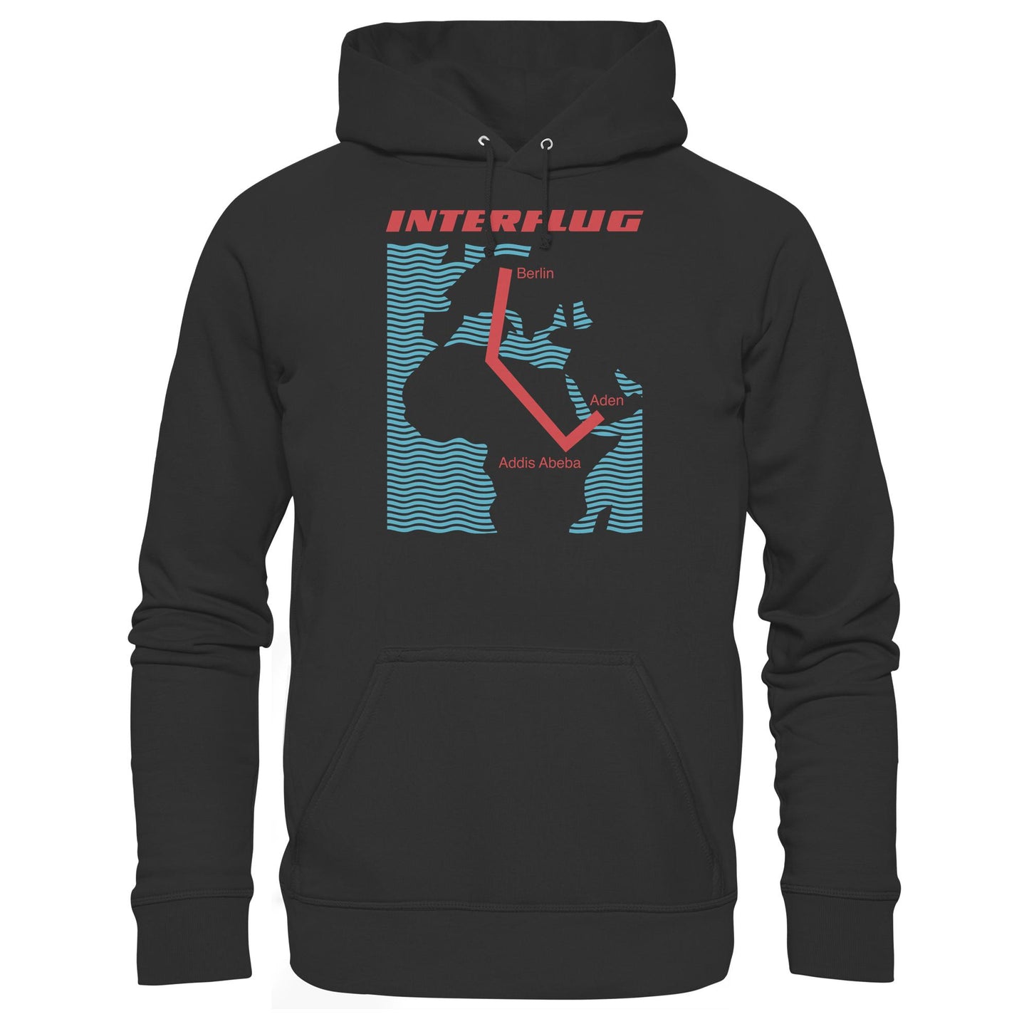 DDR Ostalgie Kapuze / Hoodie Unisex • INTERFLUG BERLIN - ADDIS ABEBA (ORIGINAL SONDERSTEMPEL)