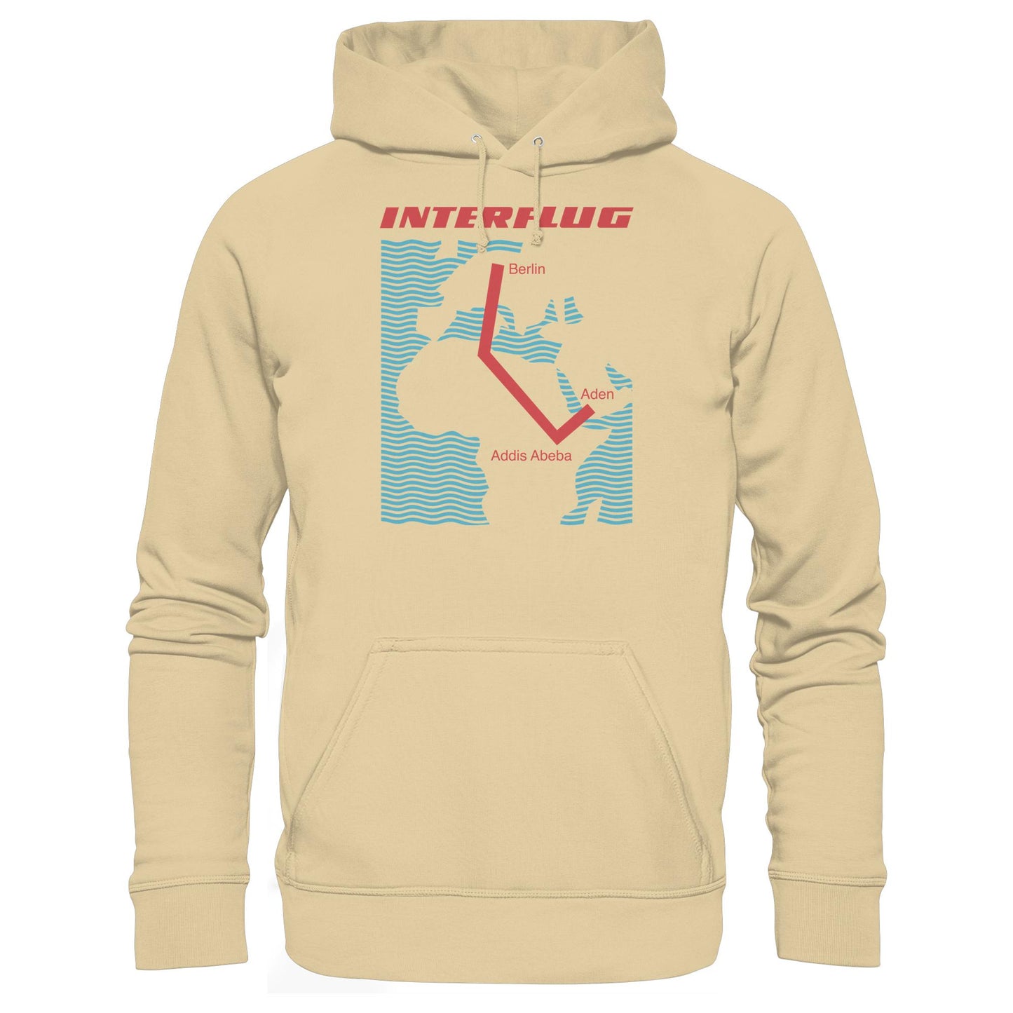 DDR Ostalgie Kapuze / Hoodie Unisex • INTERFLUG BERLIN - ADDIS ABEBA (ORIGINAL SONDERSTEMPEL)