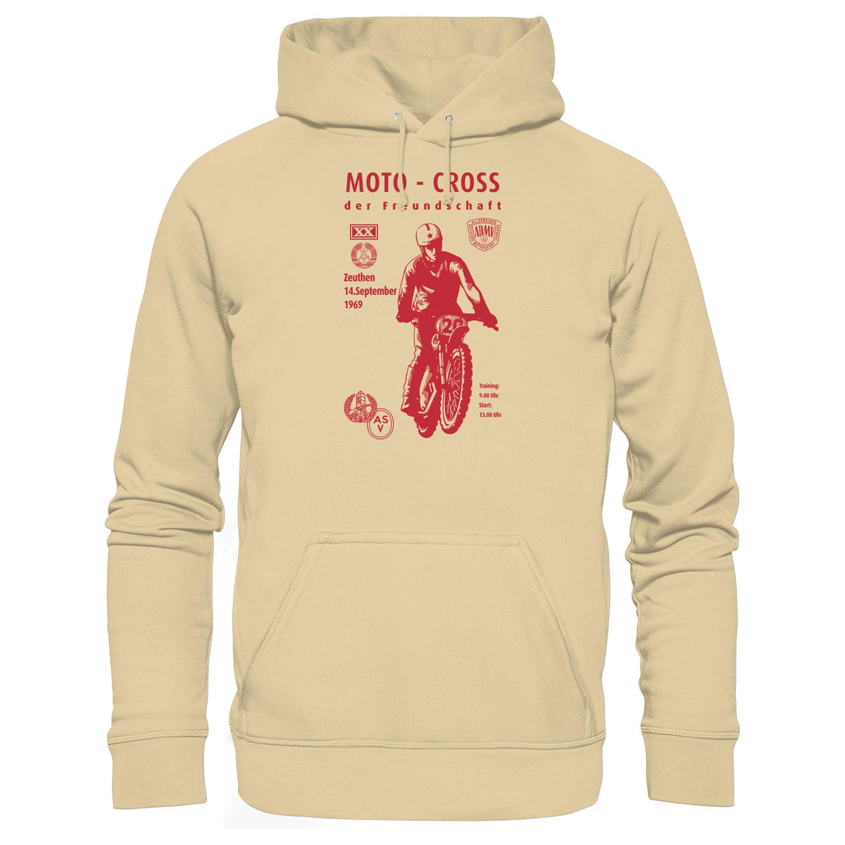 DDR Ostalgie Kapuze / Hoodie Unisex • ASV MOTO-CROSS DER FREUNDSCHAFT, ZEUTHEN 1969