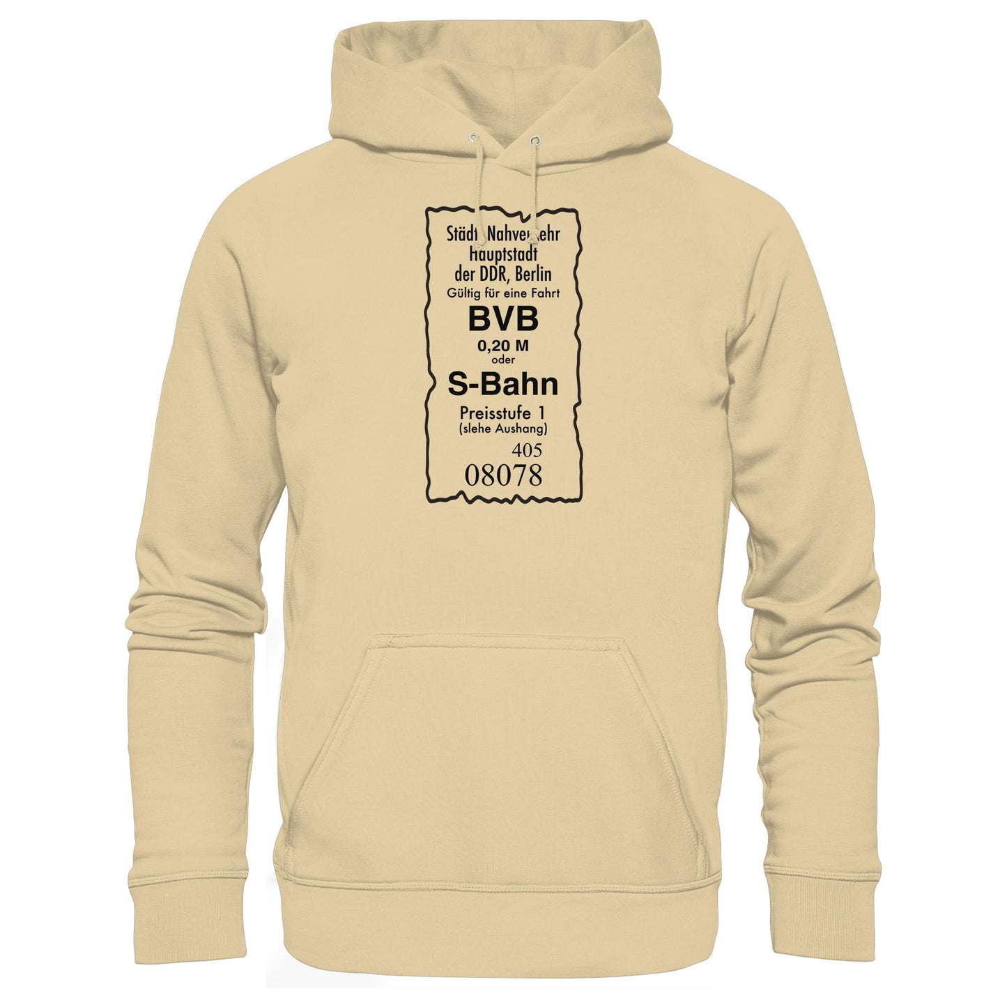 DDR Ostalgie Kapuze / Hoodie Unisex • BVB BERLIN NAHVERKEHR, 20 PFENNIG (ORIGINAL FAHRSCHEIN 1989)