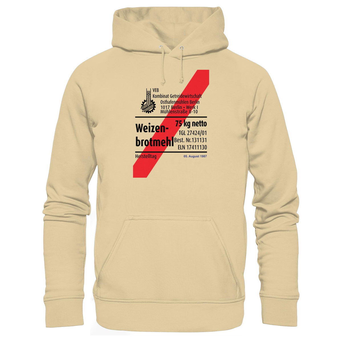 DDR Ostalgie Kapuze / Hoodie Unisex • WEIZENMEHL - VEB KOMBINAT GETREIDEWIRTSCHAFT (ORIGINAL-VERPACKUNG)