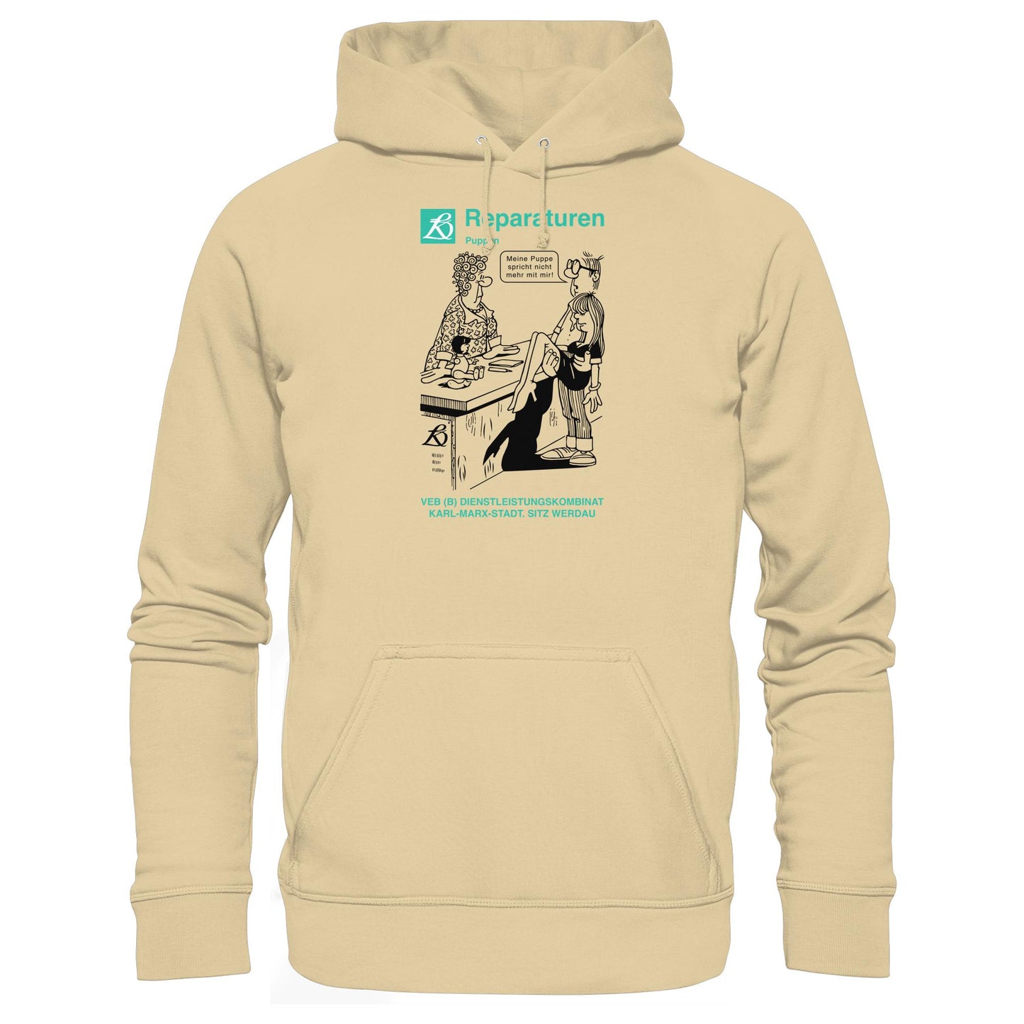 DDR Ostalgie Kapuze / Hoodie Unisex • VEB REPARATUREN, PUPPEN, WERDAU - KARL-MARX-STADT (ORIGINAL POSTER)