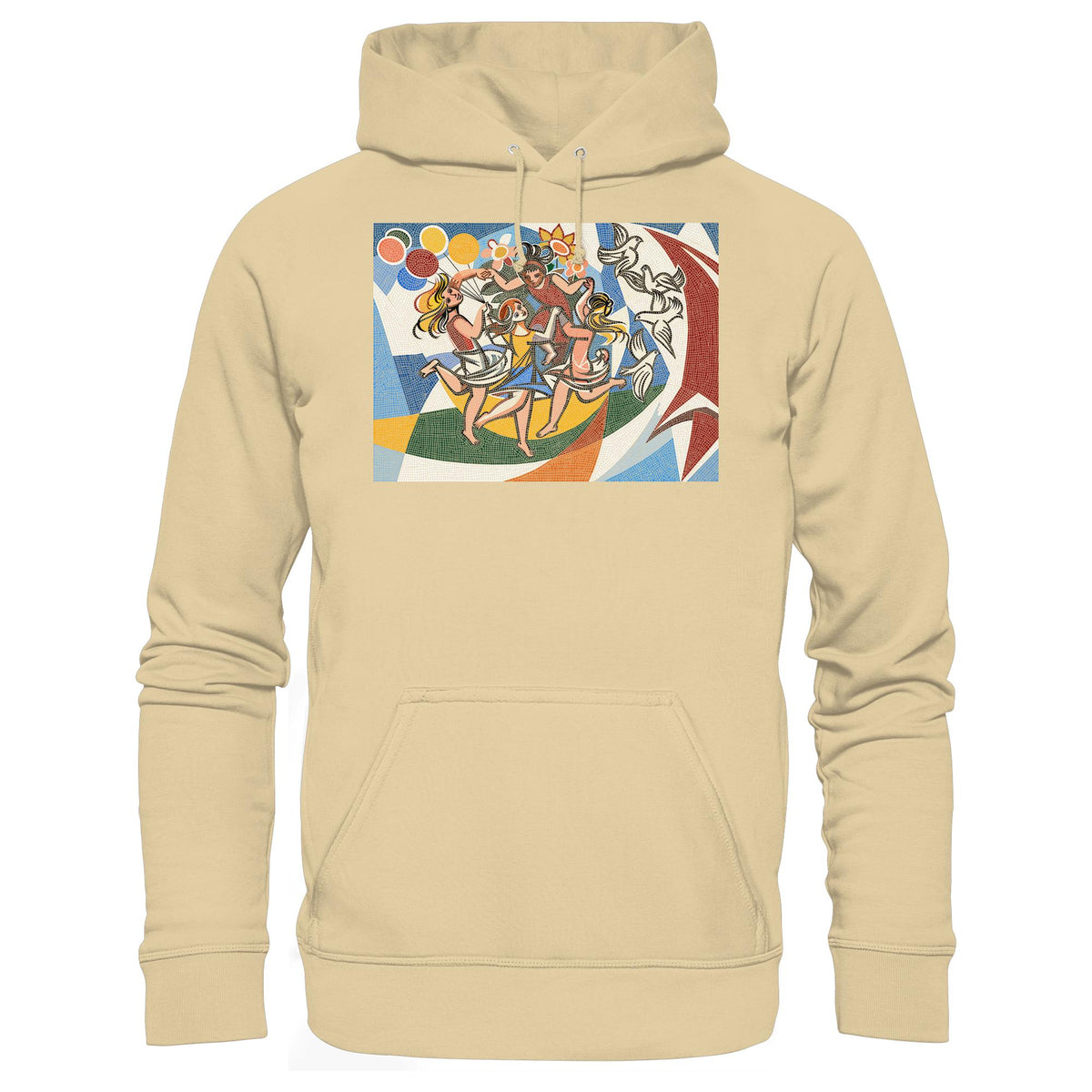 DDR Ostalgie Kapuze / Hoodie Unisex • WALTER WOMACKA - TANZENDE MÄDCHEN MIT FRIEDENSTAUBEN MIT MOSAIK-HINTERGRUND (HAUS DES LEHRERS, 1964)