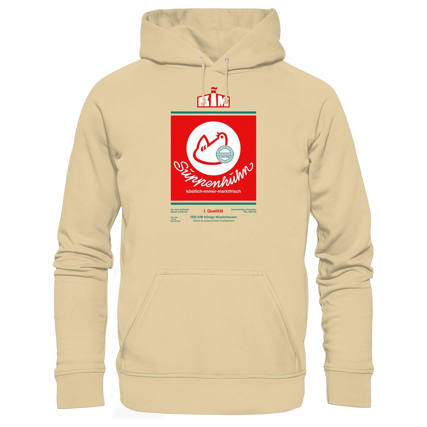 DDR Ostalgie Kapuze / Hoodie Unisex • SUPPENHUHN - VEB KIM KÖNIGS WUSTERHAUSEN