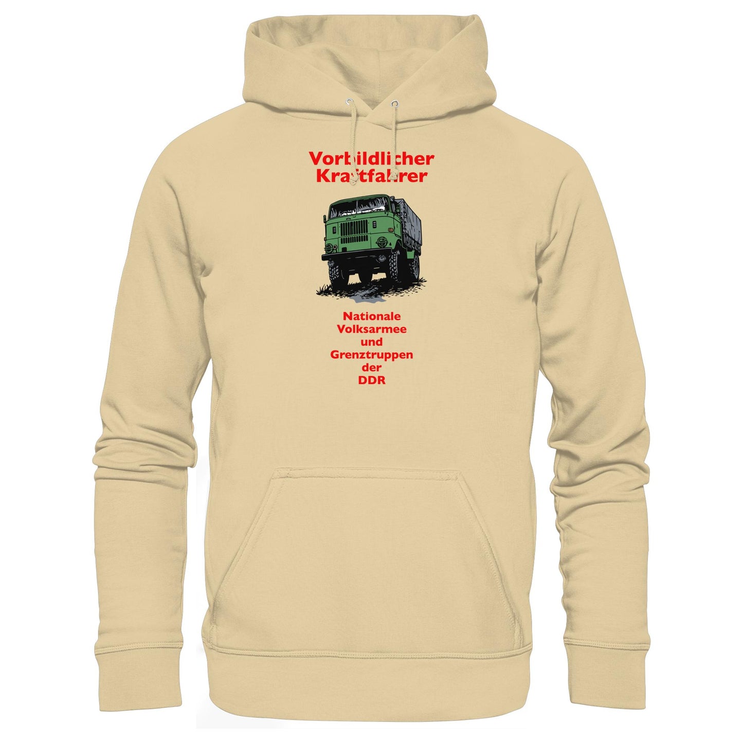 DDR Ostalgie Kapuze / Hoodie Unisex • VORBILDLICHER KRAFTFAHRER, NVA (ORIGINAL WIMPELMOTIV)