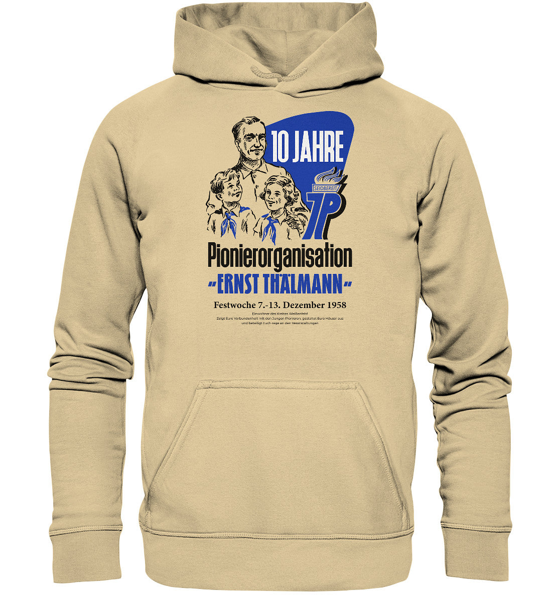 DDR Ostalgie Kapuze / Hoodie Unisex • 10 JAHRE PIONIERORGANISATION 1958 - ORIGINAL ILLUSTRATION