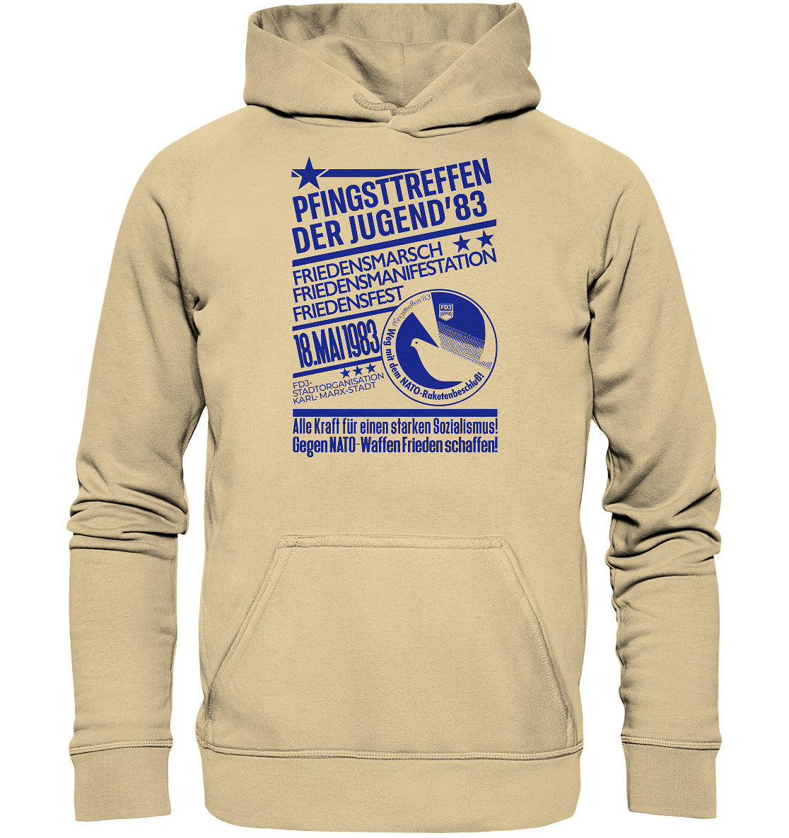 DDR Ostalgie Kapuze / Hoodie Unisex • PFINGSTTREFFEN 1983 - GEGEN NATO-WAFFEN - ORIGINAL ILLUSTRATION