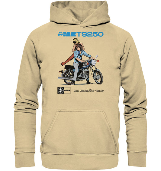 DDR Ostalgie Kapuze / Hoodie Unisex • MZ TS 250 BLAU (ORIGINAL DDR-PLAKAT)