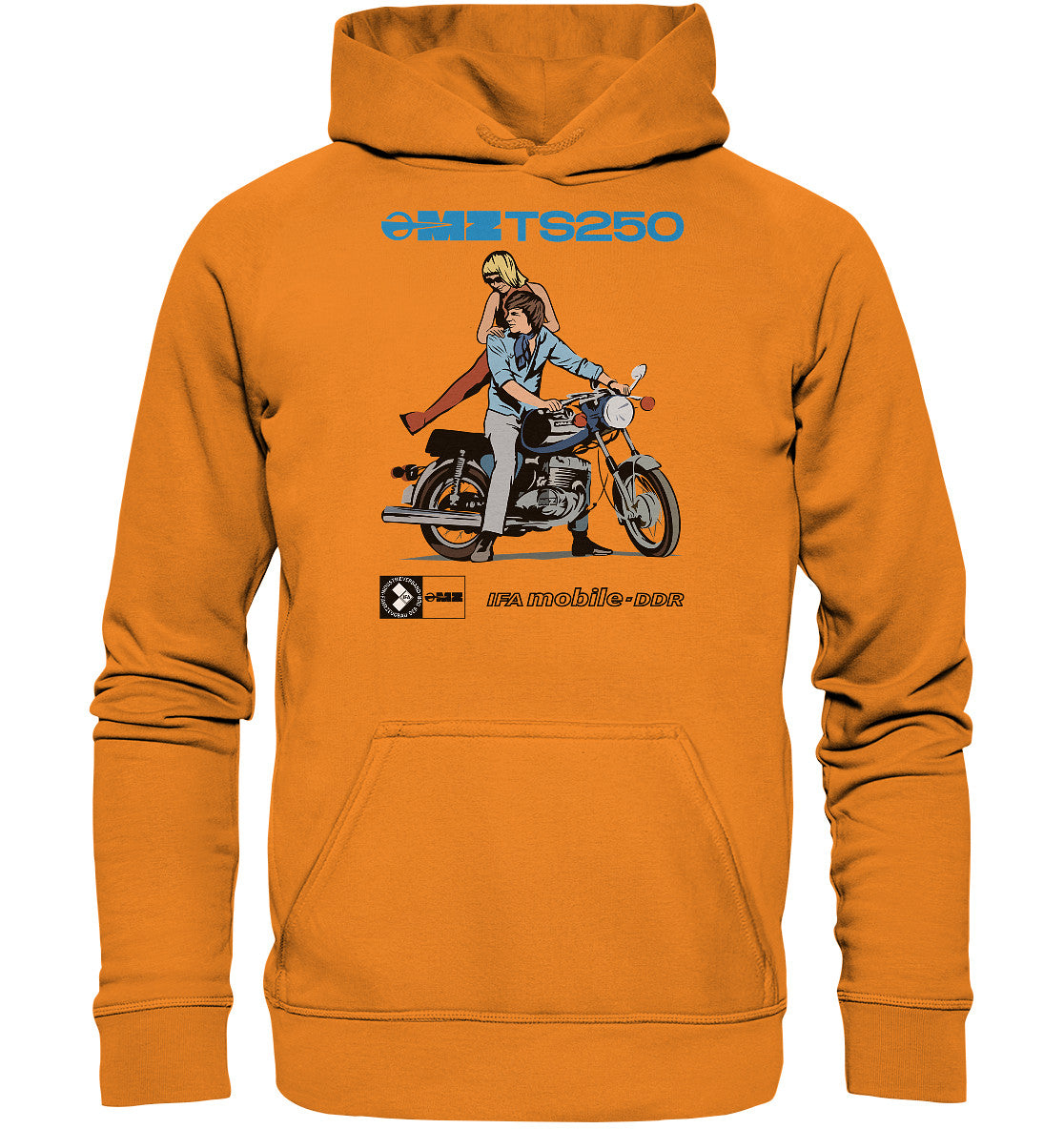 DDR Ostalgie Kapuze / Hoodie Unisex • MZ TS 250 BLAU (ORIGINAL DDR-PLAKAT)