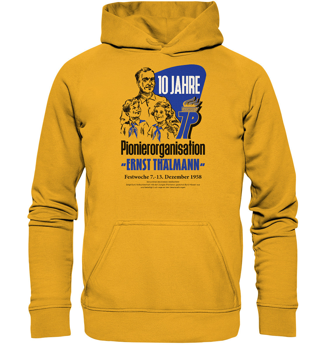 DDR Ostalgie Kapuze / Hoodie Unisex • 10 JAHRE PIONIERORGANISATION 1958 - ORIGINAL ILLUSTRATION