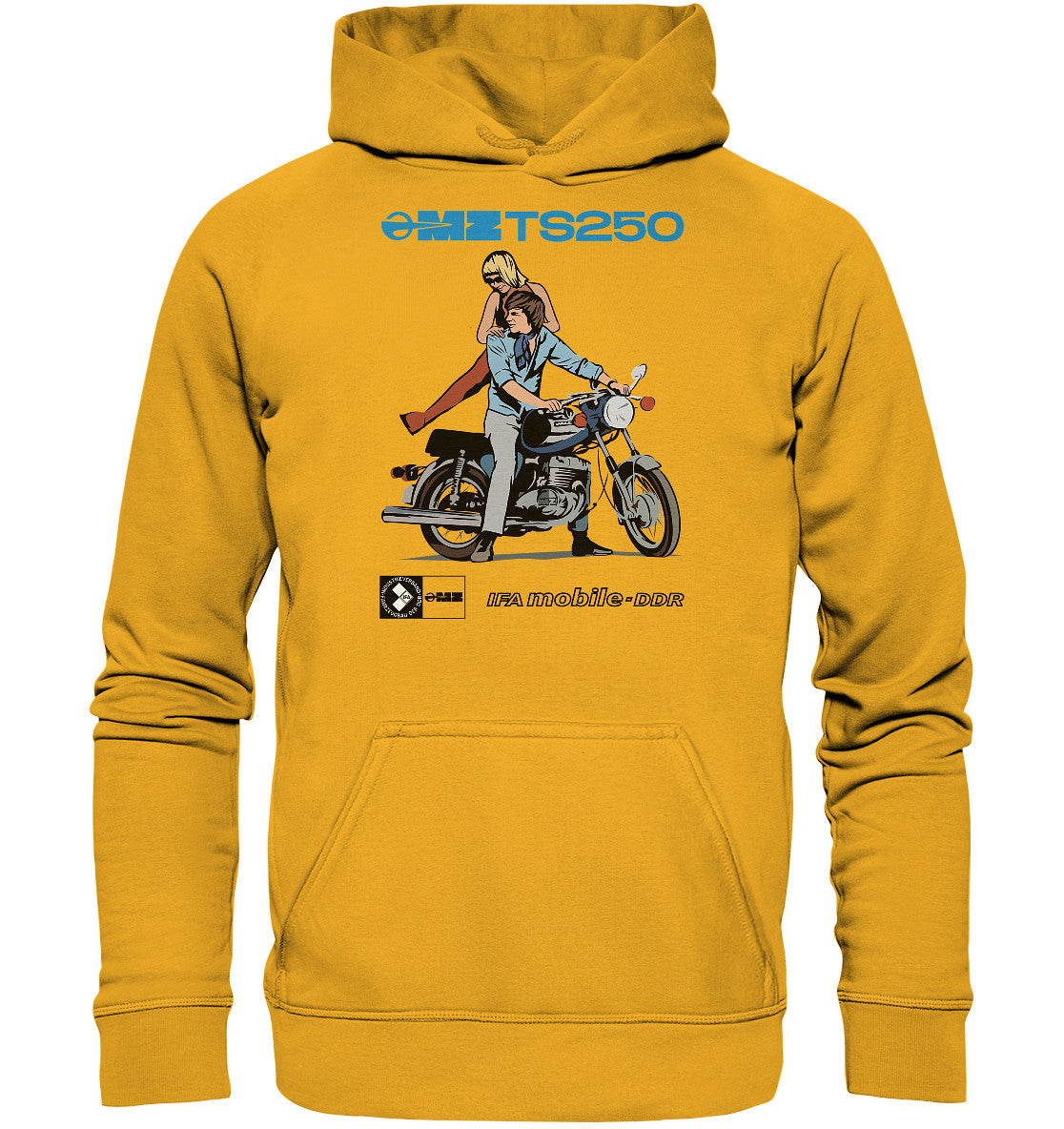 DDR Ostalgie Kapuze / Hoodie Unisex • MZ TS 250 BLAU (ORIGINAL DDR-PLAKAT)