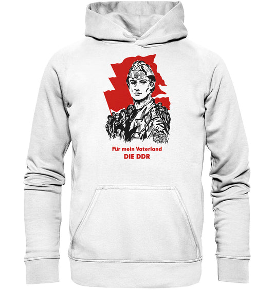 DDR Ostalgie Kapuze / Hoodie Unisex • FÜR MEIN VATERLAND - DIE DDR (ORIGINAL GST-PLAKAT)