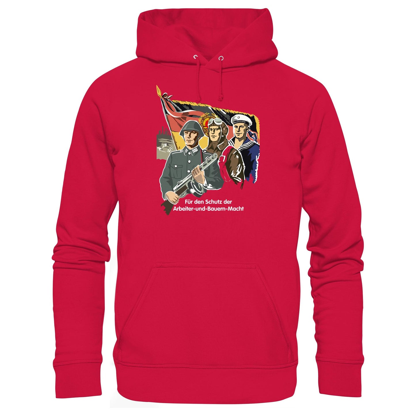 DDR Ostalgie Kapuze / Hoodie Unisex • FÜR DEN SCHUTZ DER ARBEITER-UND-BAUERN-MACHT (NVA ORIGINAL-PLAKAT)
